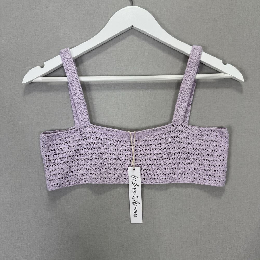 For Love & Lemons Charlotte Bralette Top Womens Small Purple Crochet Boho Crop